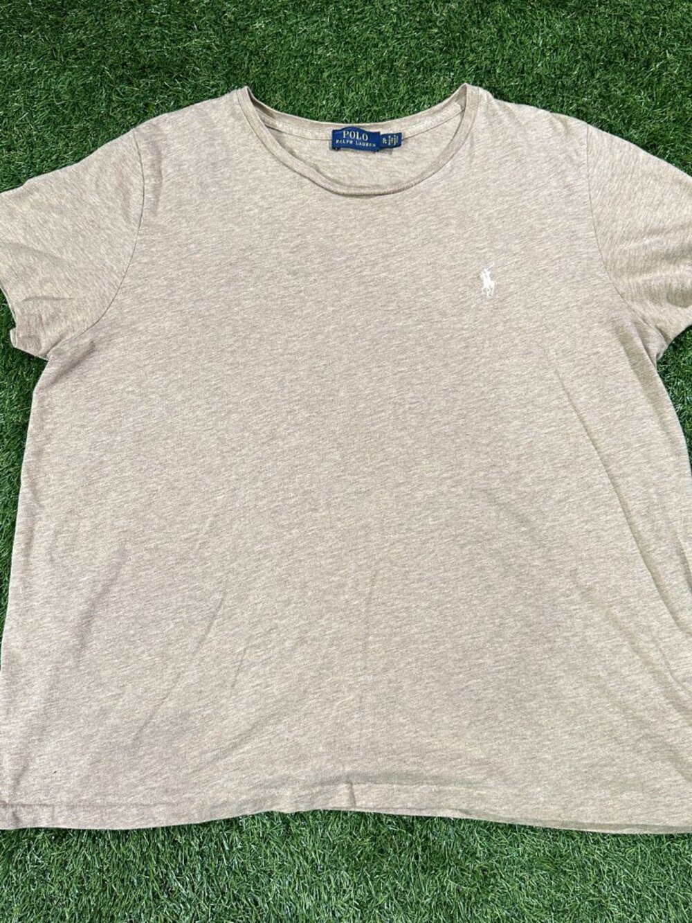 Polo Ralph Lauren Womens XL T Shirt Beige Brown Crew Neck Embroidered Pony Tee
